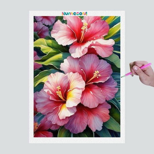Pintura Terapêutica com Diamantes - Hibiscos - Tela 100% Preenchida