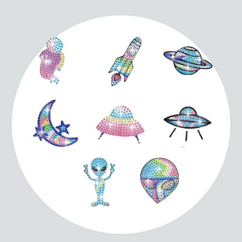 Adesivos Magnéticos ( Ímã de Geladeira) - Kit com 8 - Pintura Terapêutica com Diamantes - Espacial
