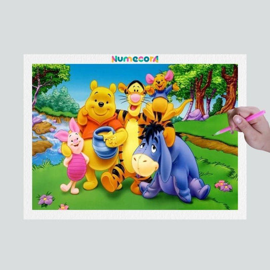 Pintura Terapêutica com Diamantes - Turma do Ursinho Pooh - Disney - Tela 100% Preenchida - Diamante Redondo