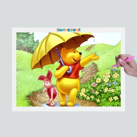 Pintura Terapêutica com Diamantes -  Ursinho Pooh e Leitão - Disney - Tela 100% Preenchida - Diamante Redondo