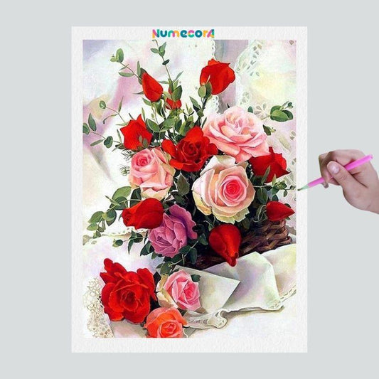 Pintura Terapêutica com Diamantes - Rosas diversas - Tela 100% Preenchida
