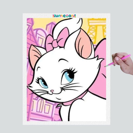 Pintura Terapêutica com Diamantes - Gatinha Marie - Disney - Tela 100% Preenchida - Diamante Redondo