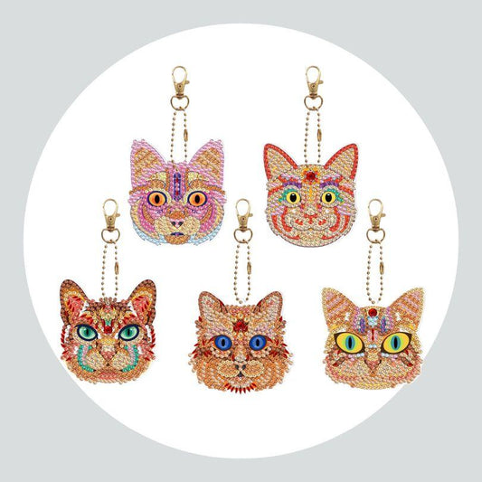 Chaveiros Pintura Terapêutica com Diamantes - Gatos - Kit com 5