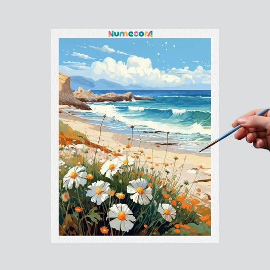 Pintura Terapêutica Numerada - Praia e Margaridas