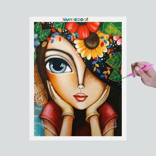 Pintura Terapêutica com Diamantes  - Menina e Girassol