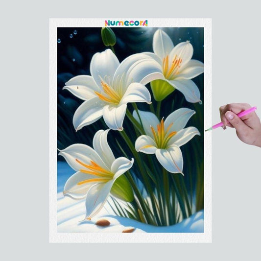 Pintura Terapêutica com Diamantes - Lírios - Tela 100% Preenchida