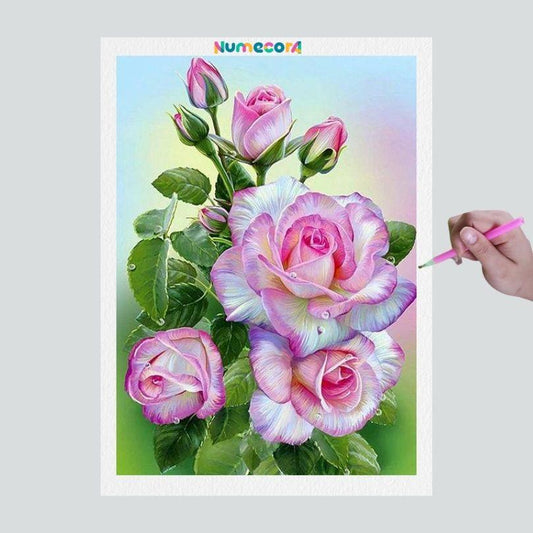 Pintura Terapêutica com Diamantes - Rosa Bela - Tela 100% Preenchida