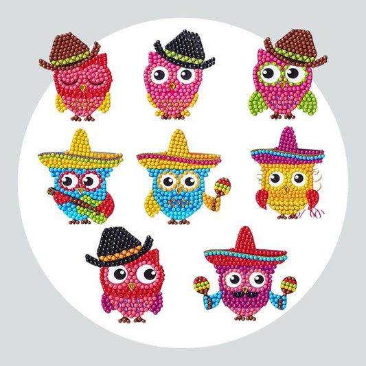 Pintura Terapêutica com Diamantes - Stickers 8Un - Diamante Redondo - Corujas mexicanas