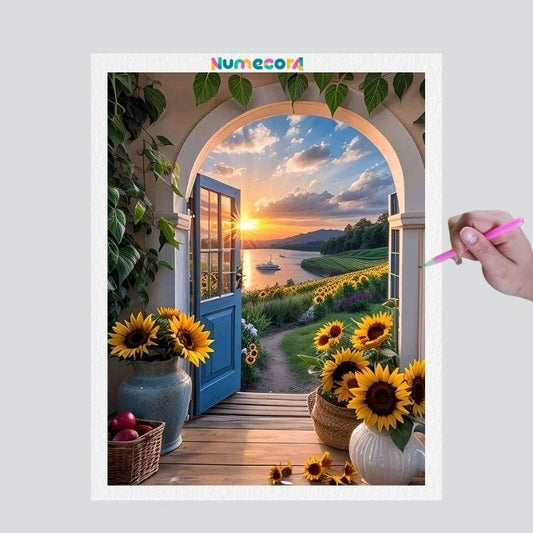 Pintura Terapêutica com Diamantes - Vista para o Por do Sol  - Tela 100% Preenchida