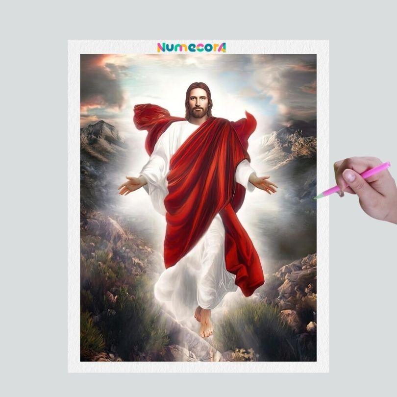 Pintura Terapêutica com Diamantes - Jesus Ascensão - Tela 100% Preenchida