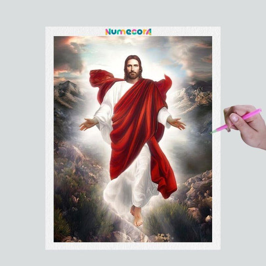 Pintura Terapêutica com Diamantes - Jesus Ascensão - Tela 100% Preenchida
