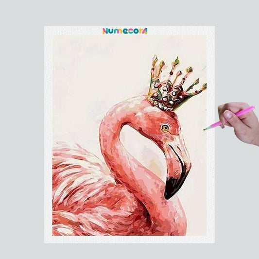 Pintura Terapêutica com Diamantes - Flamingo com Coroa - Tela 100% Preenchida