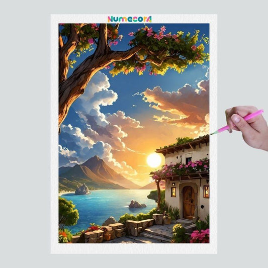 Pintura Terapêutica com Diamantes - Por do Sol Romântico - Tela 100% Preenchida