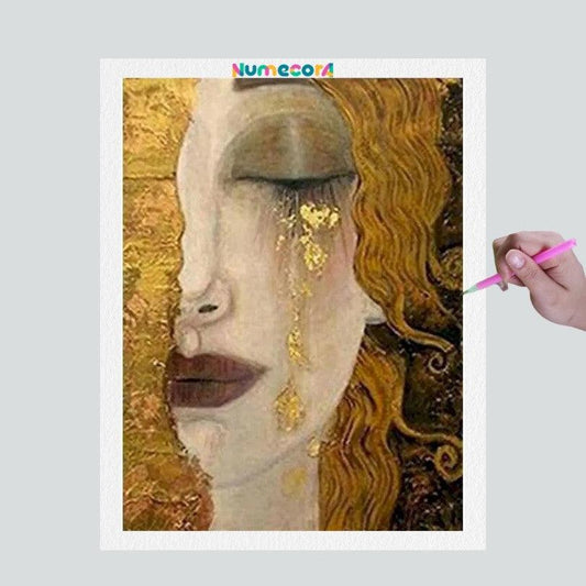 Pintura Terapêutica com Diamantes - Pérolas e Lágrimas - Gustav Klimt - Tela 100% Preenchida