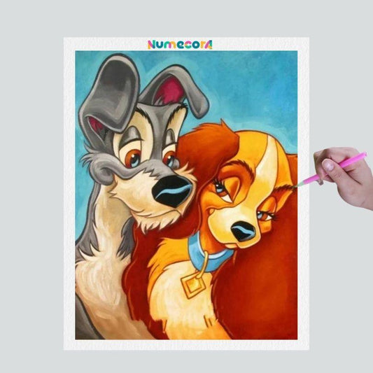 Pintura Terapêutica com Diamantes - Dama e o Vagabundo - Disney - Tela 100% Preenchida - Diamante Redondo