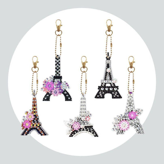 Chaveiros Pintura Terapêutica com Diamantes - Torre Eiffel - Kit com 5