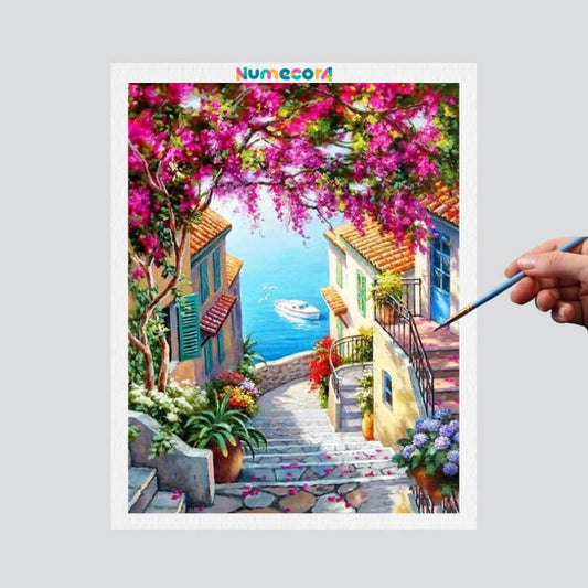 Pintura Terapêutica Numerada - Ruas de Encanto à Beira Mar