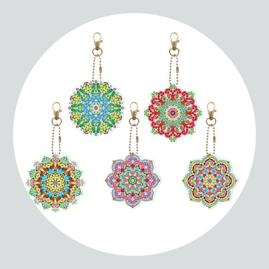 Chaveiros Pintura Terapêutica com Diamantes -Mandalas - Kit com 5