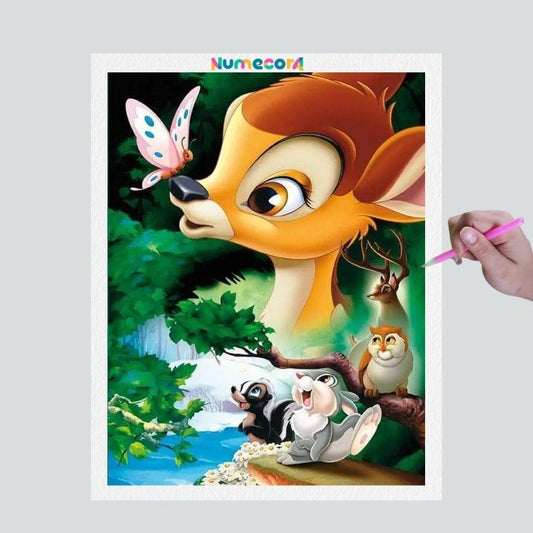 Pintura Terapêutica com Diamantes - Bambi - Disney - Tela 100% Preenchida - Diamante Redondo