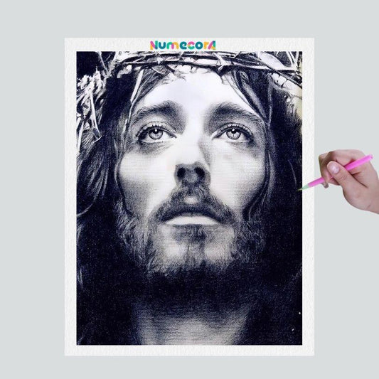 Pintura Terapêutica com Diamantes - Jesus com Coroa de Espinhos - Tela 100% Preenchida