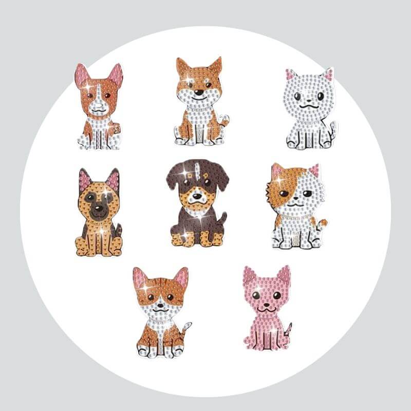 Adesivos Magnéticos ( Ímã de Geladeira) - Kit com 8 - Pintura Terapêutica com Diamantes - Cachorinhos