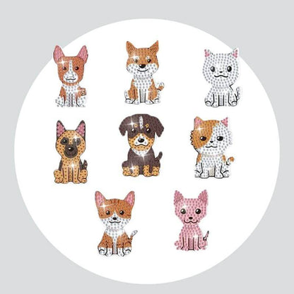 Adesivos Magnéticos ( Ímã de Geladeira) - Kit com 8 - Pintura Terapêutica com Diamantes - Cachorinhos