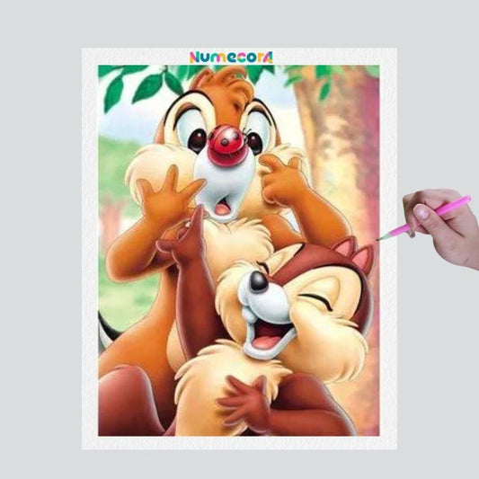 Pintura Terapêutica com Diamantes - Esquilos - Disney - Tela 100% Preenchida - Diamante Redondo