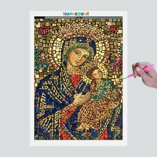 Pintura Terapêutica com Diamantes - Vidral Maria e Jesus  - Tela 100% Preenchida