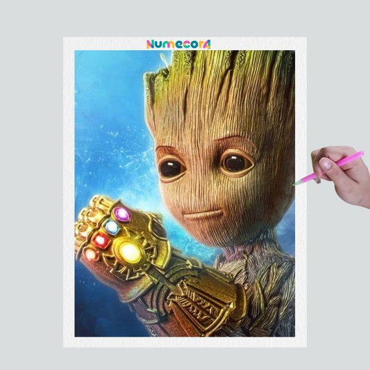 Pintura Terapêutica com Diamantes - Groot - Star Wars - Tela 100% Preenchida - Diamante Redondo
