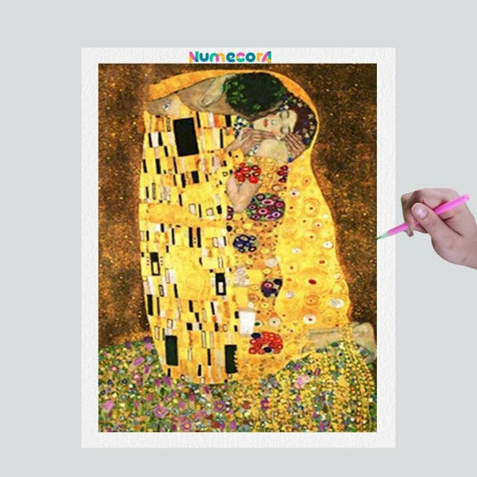 Pintura Terapêutica com Diamantes - O Beijo - Gustav Klimt - Tela 100% Preenchida