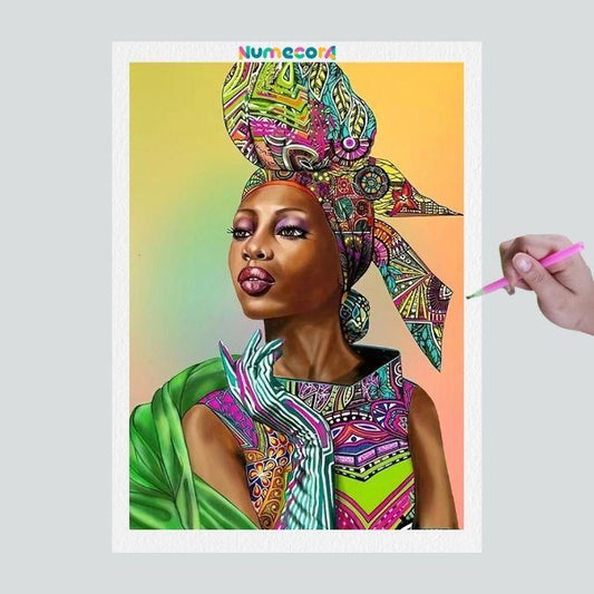 Pintura Terapêutica com Diamantes - Beleza Africana Colorida - Tela 100% Preenchida