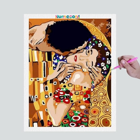 Pintura Terapêutica com Diamantes - O Beijo - Tela 100% Preenchida