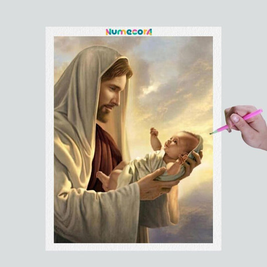 Pintura Terapêutica com Diamantes - Jesus Amoroso - Tela 100% Preenchida