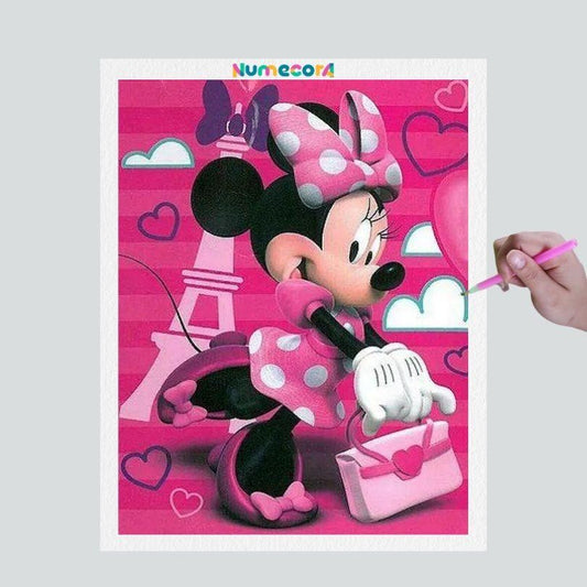 Pintura Terapêutica com Diamantes - Minnie - Disney - Tela 100% Preenchida - Diamante Redondo