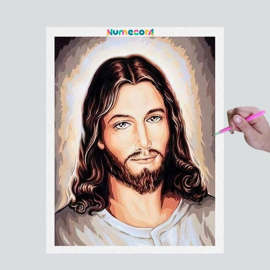 Pintura Terapêutica com Diamantes - Retrato de Jesus - Tela 100% Preenchida