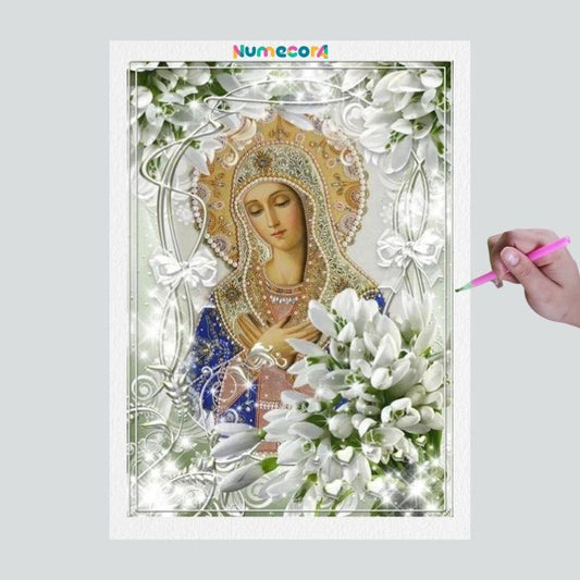 Pintura Terapêutica com Diamantes - Virgem Maria  - Tela 100% Preenchida