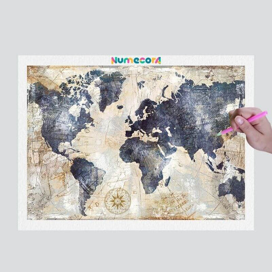 Pintura Terapêutica com Diamantes - Mapa Mundi