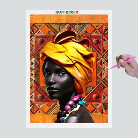 Pintura Terapêutica com Diamantes - Beleza Africana Olhar - Tela 100% Preenchida