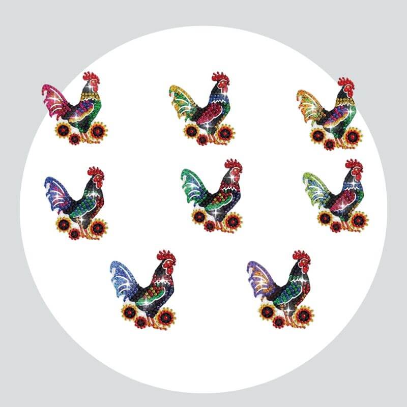 Adesivos Magnéticos ( Ímã de Geladeira) - Kit com 8 - Pintura Terapêutica com Diamantes - Galos