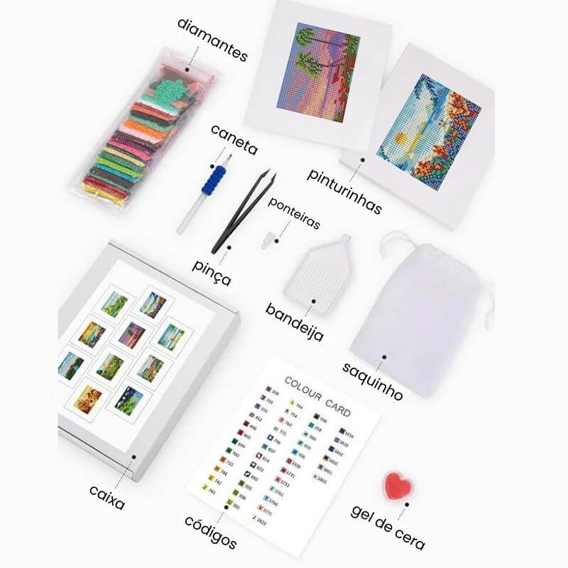 Mini Telas - Conjunto com 10 pcs – Kit Pintura Terapêutica com Diamantes - Pinturinhas Paisagens