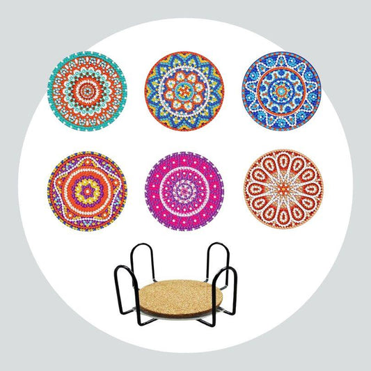 Pintura Terapêutica com Diamantes - Porta Copos (6 unidades) - Mandalas Coloridas
