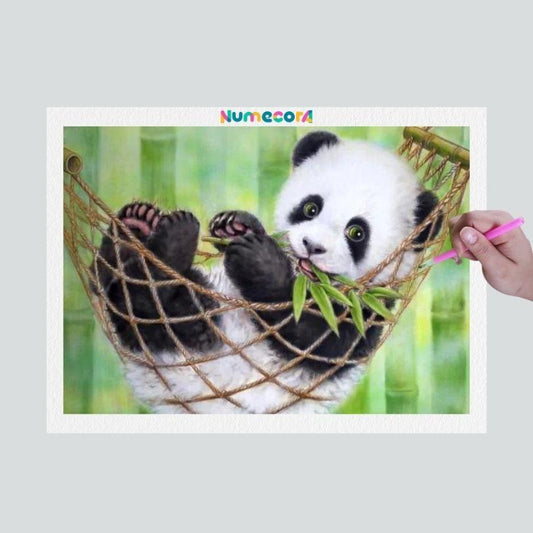 Pintura Terapêutica com Diamantes - Panda na Rede - Tela 100% Preenchida