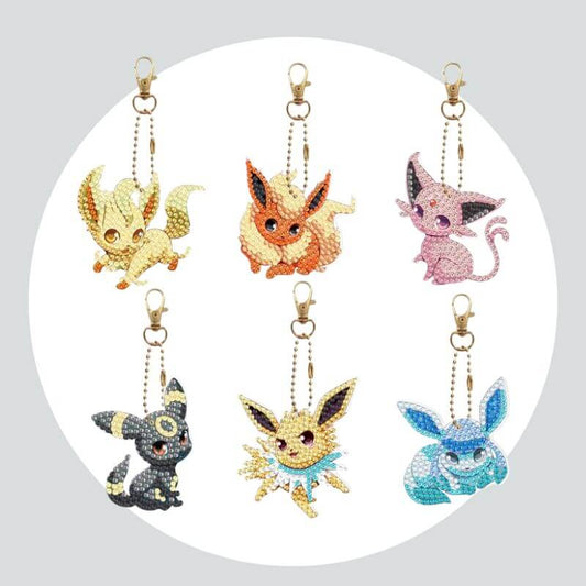 Chaveiros Pintura Terapêutica com Diamantes - Pokemon - Kit com 6