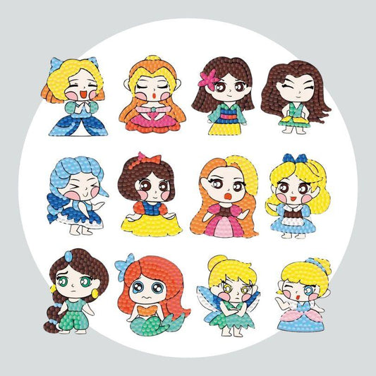 Pintura Terapêutica com Diamantes - Stickers 12Un - Diamante Redondo - Princesas fofas