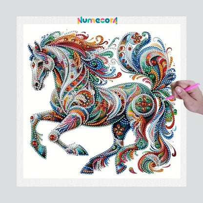 Pintura Terapêutica com Diamantes - Cavalo - Diamante Especial - Tela 100% Preenchida