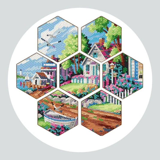 Pintura Terapêutica com Diamantes - Porta Copos Hexagonais (7 Unidades) - Casa do Lago