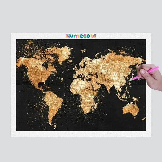 Pintura Terapêutica com Diamantes - Mapa Preto e Dourado