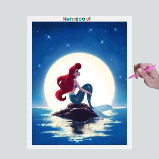 Pintura Terapêutica com Diamantes - Pequena Sereia - Disney - Tela 100% Preenchida - Diamante Redondo