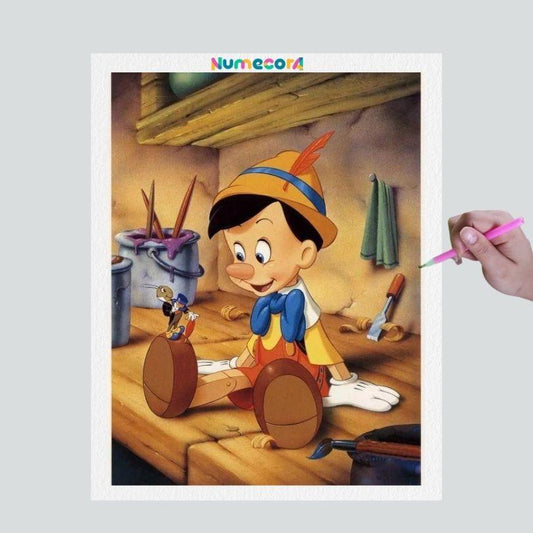 Pintura Terapêutica com Diamantes - Pinóquio - Disney - Tela 100% Preenchida - Diamante Redondo