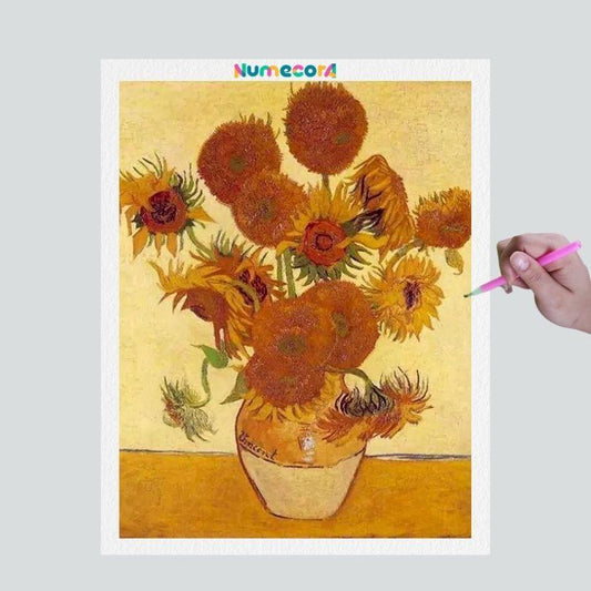 Pintura Terapêutica com Diamantes - Os Girassóis de Van Gogh  - Tela 100% Preenchida